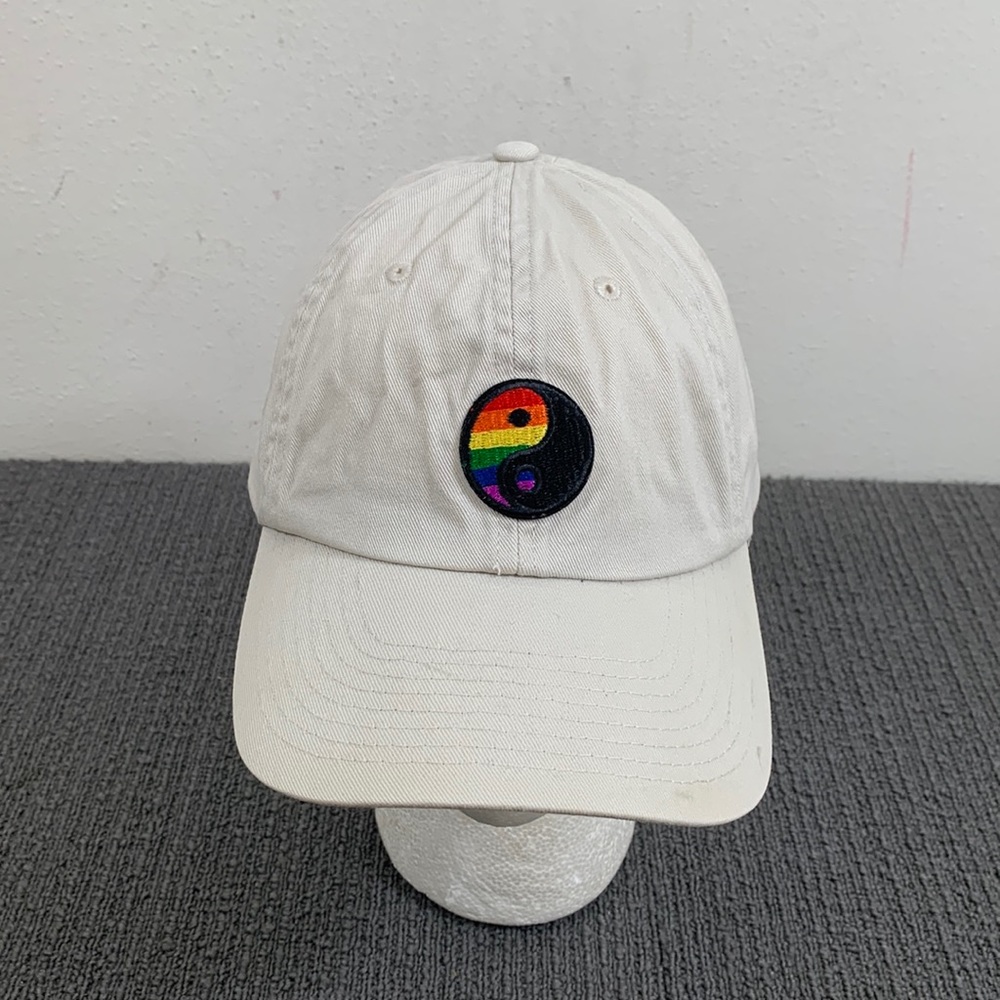 Rainbow Yin and Yang Baseball Hat Unisex OSFA Tan Adjustable Strapback HG